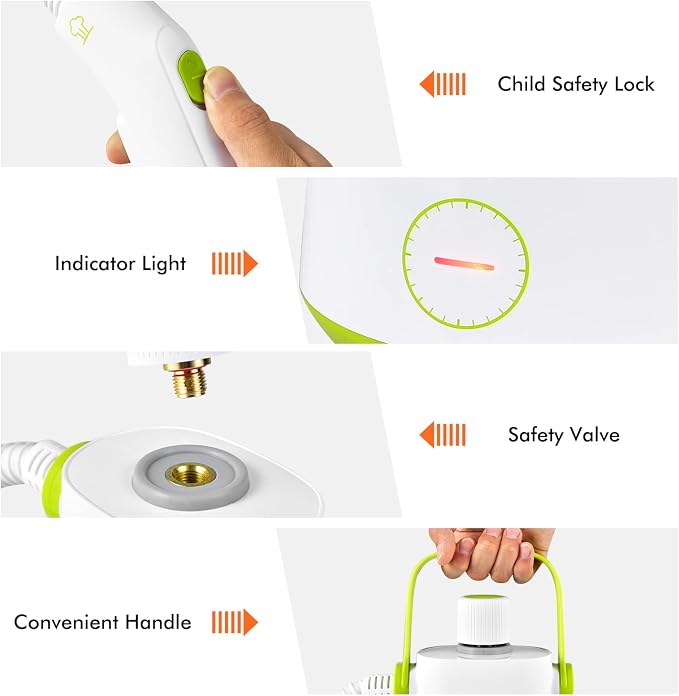 LDAILY Handheld Steam Cleaner, 1000W Portable Pressurized Steamer, Multipurpose Steam Cleaning Machine for Kitchen, Garment, Floor, Window, 300ml (10.2oz) Water Tank, 10 Accessories Included, Portable Heavy Duty Steamer (Green)