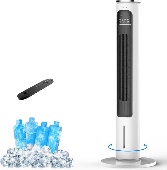 3-IN-1 Portable Air Conditioners Tower Fan, 37'' Evaporative Air Cooler w/Remote, 2.5L Water Tank With 4 Ice Packs, 12H Smart Timer & 70° Oscillating, 3Speeds For Bedroom Living Room Office