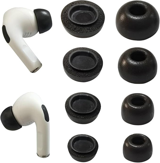 Memory Foam Ear Tips for AirPods Pro 1st/2nd Gen, 4 Pairs (XS/S/M/L) Noise Isolation Replacement Earbud Tips for AirPods Pro Case, Black