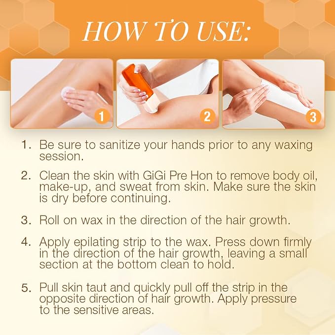 Gigi Roll on Waxing Kit – At-Home Hair Removal for Face & Body with All-Purpose Soft Wax Roller for Smooth Skin