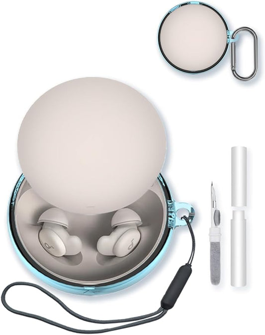 Case for Anker Soundcore Sleep A20 Bluetooth Wireless Earbuds,BOVUGAC High Transparency Soft TPU Shockproof Cover with Keychain,Cleaning Kit and Lanyard-ClearBlue