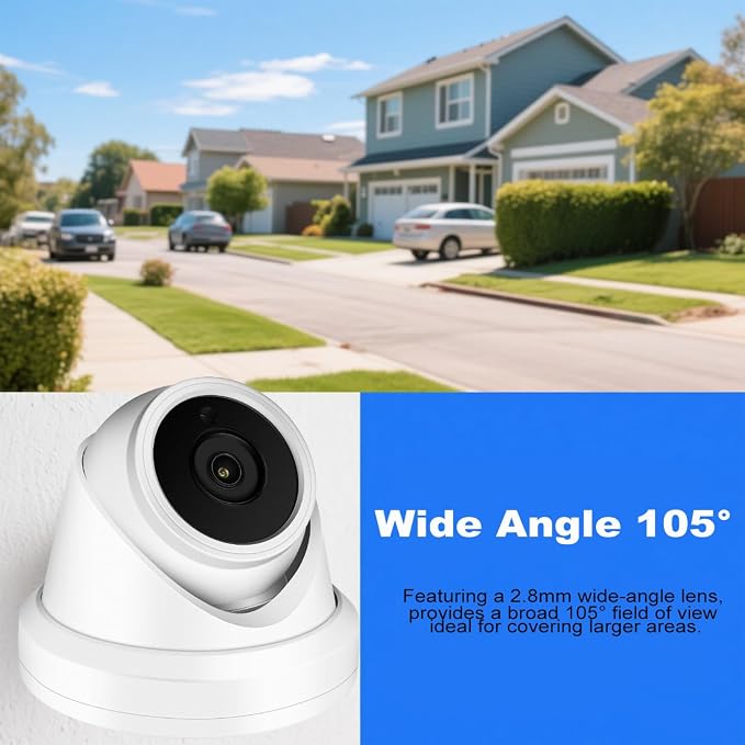 4MP PoE IP Turret Dome Camera, 2.8mm Wide Angle, H.265, CCTV Security Camera Outdoor Rated Waterproof IP66,NDAA Compliant (Regular IR)