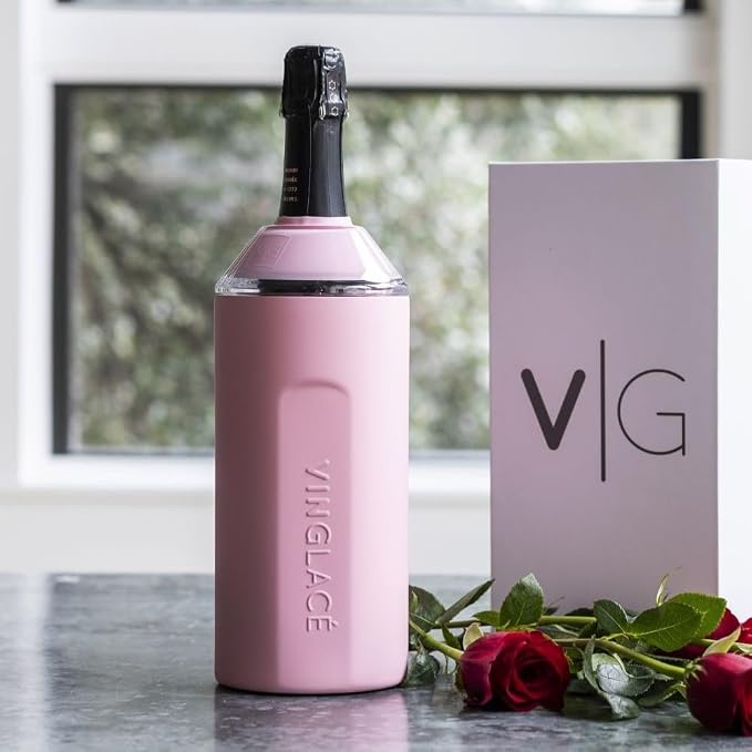 Vinglacé Wine Bottle Chiller- Portable Champagne Insulator- Stainless Steel Wine Cooler Sleeve - Keeps Wine Cold (Rose)