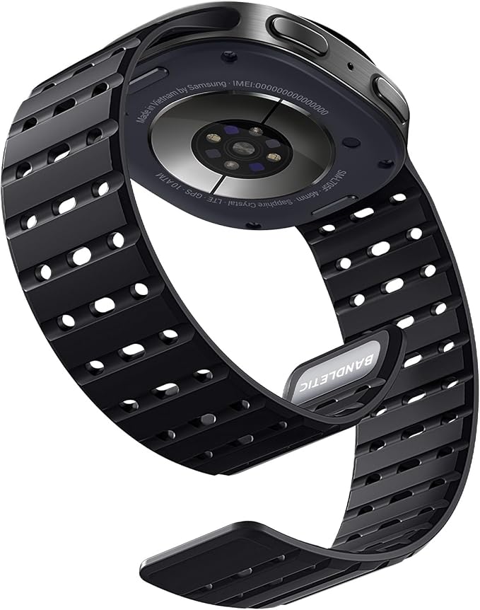Bandletic Magnetic Silicone Band Compatible with Samsung Galaxy Watch 8 40mm 44mm / Watch 8 Classic 46mm 2025, No Gap Soft Breathable Replacement Strap for Men Women, Black