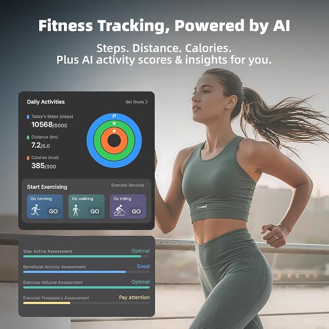 Smart Ring | No Subscription, Heart Rate & Blood Oxygen Monitoring, Sleep & Women’s Health Tracking, AI Health Advisor, IP68 Waterproof Fitness Ring for Android & iOS (Silver, 13#)