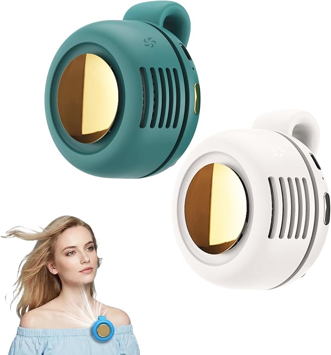 2 PACK Clip on Fan Portable, 360° Rotatable Mini Clip Fan for Shirt Waist, 3-Speed Adjustable Small Whirlwind Fan for Outdoor Travel Office, USB Rechargeable Personal Cooling Fan (Green+White)