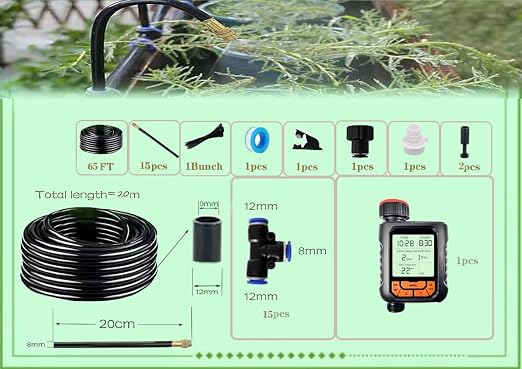 Drip Irrigation Kit Automatic Watering System for Potted Plants, 360 Degree Adjustable Copper Micro Sprinklers, Quick Connect Tubing Fittings for Garden, Lawn, Patio, Balcony (65 FT)