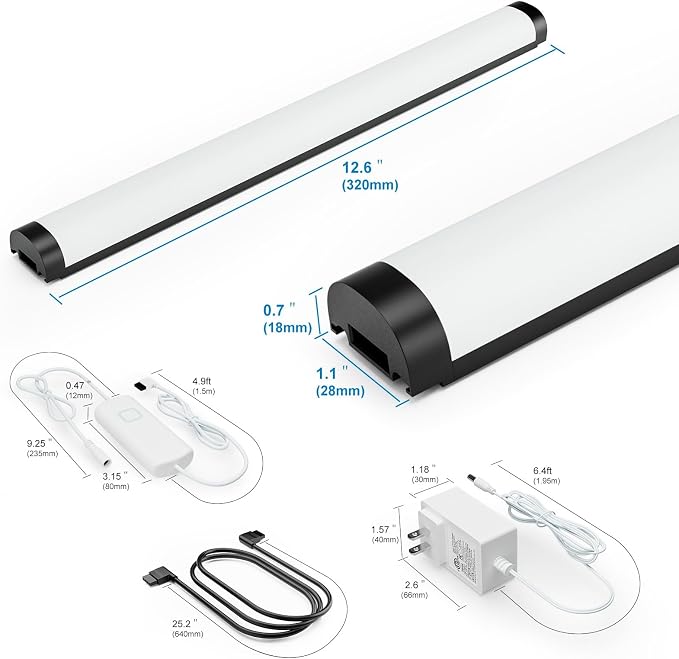 Under Cabinet Led Light Plug in, 6 PCS 12” Under Cabinet Lighting, 5 Color Temprature Bright Led, App Control and Dimmable 1340 Lm, Under Counter Lights for Kitchen,Cabinet, Counter,Workbench, Desk