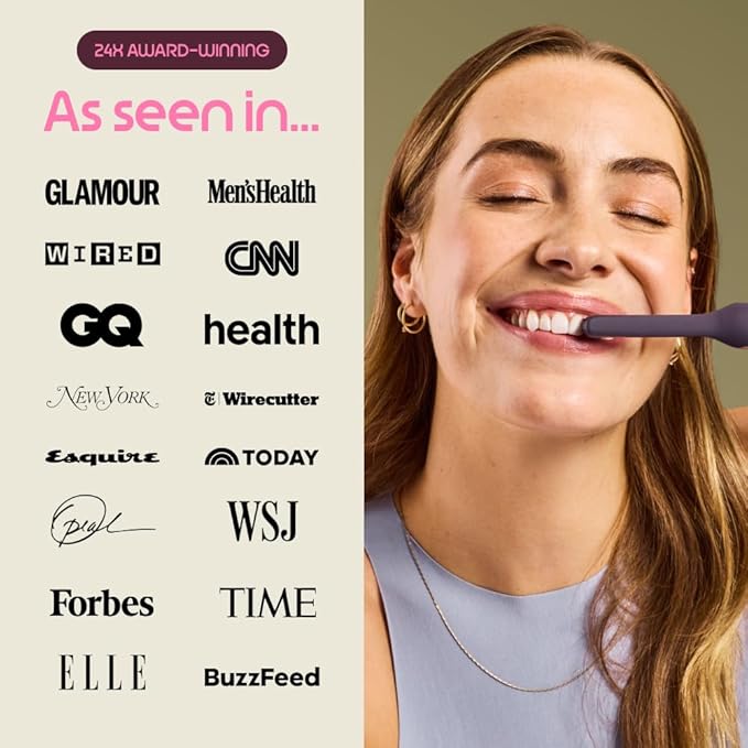 Quip Metal Sonic Electric Toothbrush for Adults - Time Travel & Soft Bristles with Travel Case & Replacement Brush Head - 3 Month Battery Life, Dawn Peach Gold