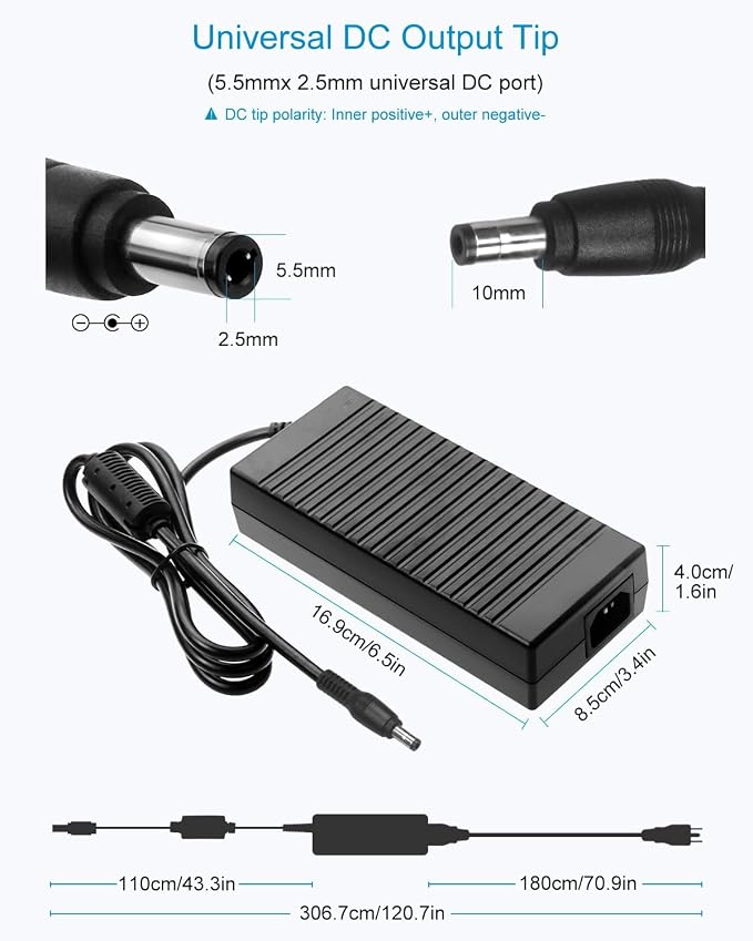 ALITOVE 12V Power Supply DC 12 Volt 12 Amp 144W Power Adapter 100-240V AC to DC Adapter 110V to 12V Converter 12A 10A Low Voltage Transformer with 5.5mm x 2.5 2.1mm Plug for LED Light 3D Printer