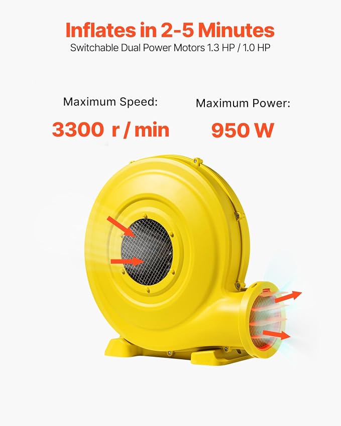 VEVOR Inflatable Blower, Electric Air Blower, Bounce House Blowing Pump, Commercial Corded Fan Pump for Castle Wate Slides Water Slide Bouncy Castle