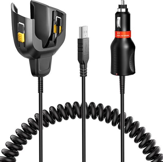2-in-1 Car Charger Cable for Zebra Symbol TC77 TC70 TC72 TC75 TC70X TC75X TC700H TC700K TC77HL TC720L Barcode Scanners - Dual Auto and USB Charging Ports - CHG-TC7X-CLA1-01