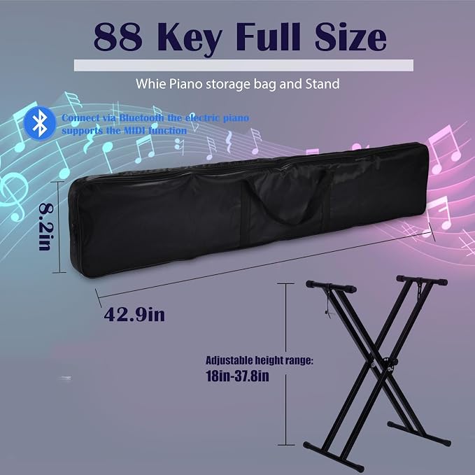 88 Key Piano Keyboard, Electric Digital Piano with Semi Weighted Keys, Keyboard Piano with Sustain Pedal, Power Supply, Stand, Carrying Case, Headphones, USB-MIDI Compatibility, for Beginner Adults
