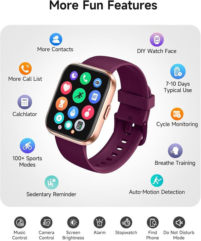 Woneligo Smart Watch for Women, Answer/Make Calls, Alexa Built-in, 1.85" Touch Screen Fitness Tracker for Android & iPhone, Heart Rate/Sleep/SpO2 Monitor Smartwatch, Waterproof (Deep Purple)