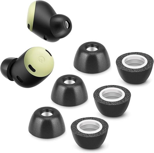 Memory Foam Tips for Google Pixel Buds Pro 1/2, Anti-Slip Replacement Ear Tips for Google True Wireless Earphones，Fit in The Charging Case, Perfect Noise Cancellation, 3 Pairs (Medium, Black)