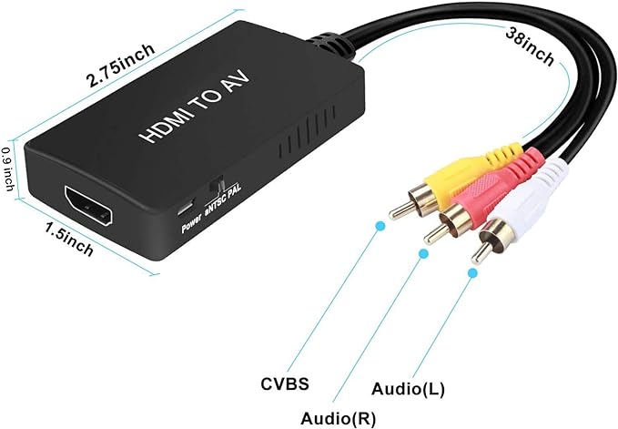 HDMI to RCA, HDMI to Older TV Adapter Compatible for Fire Stick, Roku, Apple TV, Xiaomi Mi Box, Android TV Box, DVD, Blu-ray Player ect.（HDMI to AV Converter）