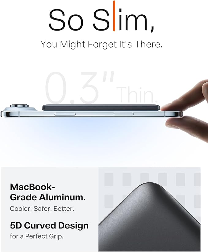 TORRAS MiniMag 5000mAh Magnetic Power Bank, Ultra-Slim 0.3in MagSafe-Compatible Wireless Charger, 18W USB-C Fast Charging Battery Pack for Daily Commute & EDC, Fits iPhone 17/16/15/14/13/12, Gray
