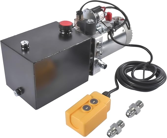 4 Quart Hydraulic Power Unit 1.6kW Power, 12V DC Single Acting Hydraulic Pump, 3200 PSI Max Pressure, for Dump Trailers, Car Lifts, DIY Hydraulic Systems, Steel (GC01) & Aluminium Alloy