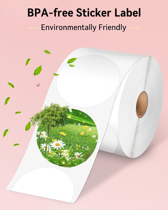 Phomemo Thermal Label Printer & 2” White Circle Thermal Labels, 150mm/s Speed Wiress Thermal Printer, Compatible with USPS/UPS & More, Shipping Label Printer for Home & Small Business