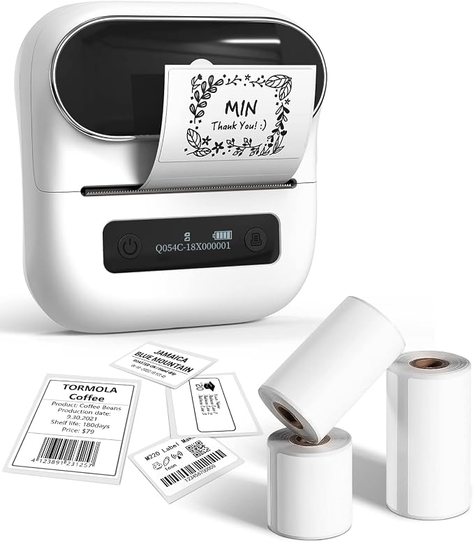 Phomemo M220 Label Maker & 1 Roll White Thermal Labels, 1.96" x 1.96"(50x50mm)