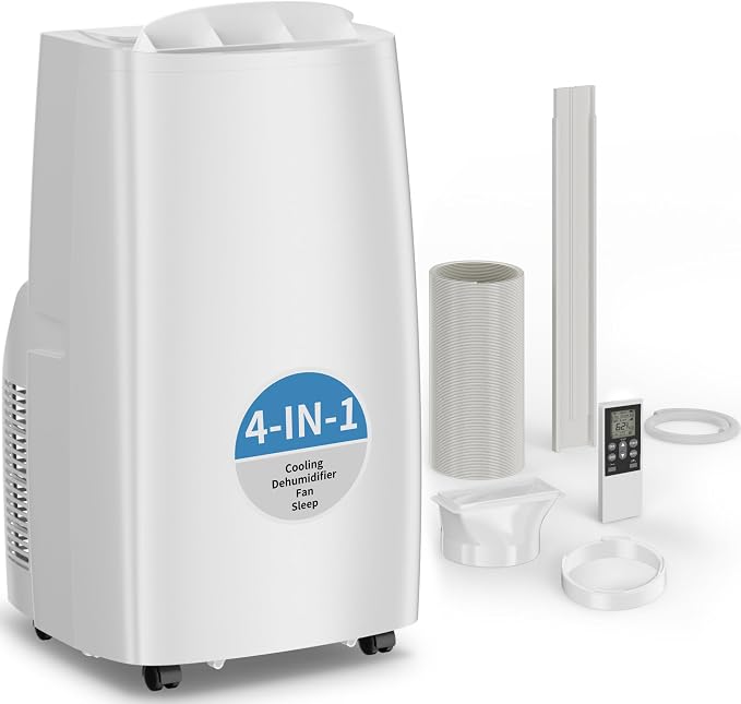 Uthfy 14,000BTU Portable Air Conditioners, 4-in-1 Function Ac Unit with Cooling, Dehumidifier,Fan and Sleep Mode, Self-evaporation, 24H Timer Auto-on/off, Cools up to 750 sq.ft, Window kits Included