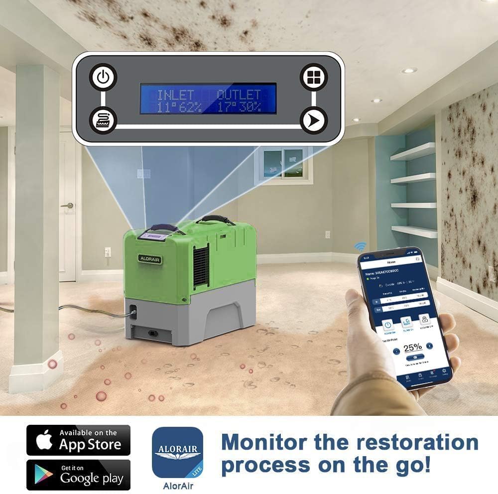 ALORAIR Smart WiFi LGR Commercial Dehumidifier 180 PPD (Saturation) with Hose, Industrial Dehumidifier with Pump, 5 Years Limited Warranty, cETL Listed, 85 PPD at AHAM, Flood Repair, Green