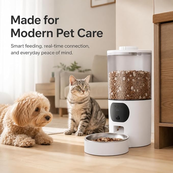 Automatic Cat Feeder with 2K Camera, Smart Pet Feeder with App Control for Cats & Small Dogs, 2-Way Audio & Motion Alerts, 5L WiFi Automatic Dog Feeder with Night Vision