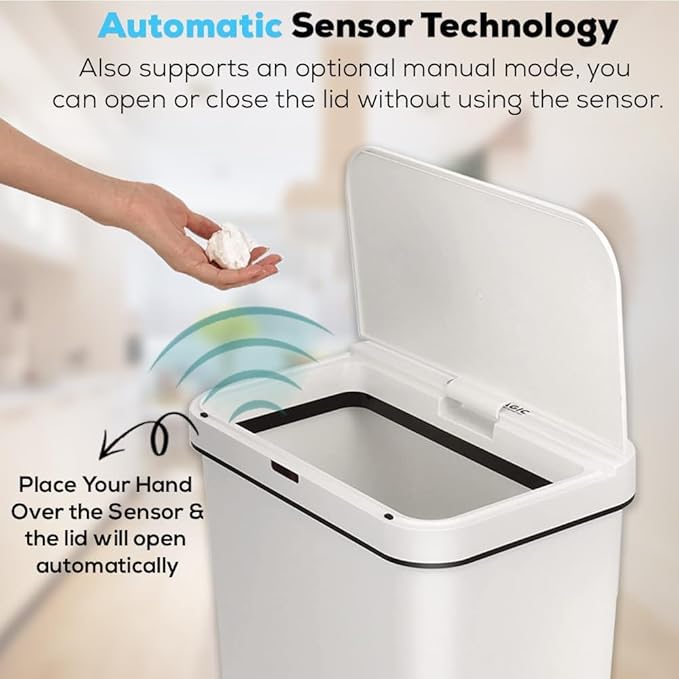 Simpli-Magic 13 Gallon (50L) Motion Sensor Touchless Trash Can – Automatic Hands-Free Garbage Can for Kitchen, Home, Office