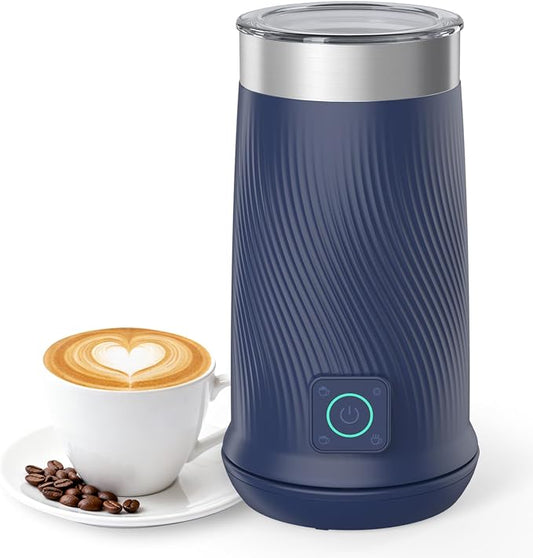 Wowteam Milk Frother, 4-in-1 Electric Milk Steamer, Warm and Cold Milk Warmer and Foam Maker for Coffee, Latte, Cappuccinos, Macchiato, 8.2oz/240ml, Stainless Steel (Blue)