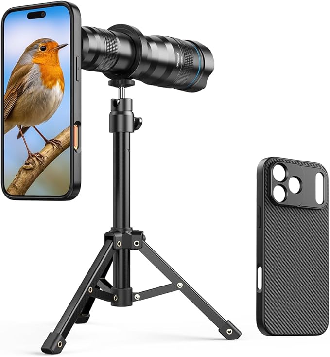APEXEL 36x Telephoto Lens Compatible with iPhone 17 Pro Max | Photography for Travel, Birdwatching, Exploration | Kit with Sturdy Metal Tripod and Threaded Phone Case