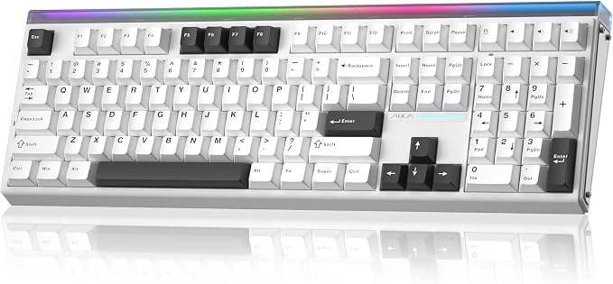 Aula H108 Wireless Mechanical Keyboard, Hot Swappable Silent Keyboard, Full Size Keyboard with Number Pad, Gasket Structure, RGB Backlit Computer Gaming Keyboard with PBT Keycaps for PC/Office