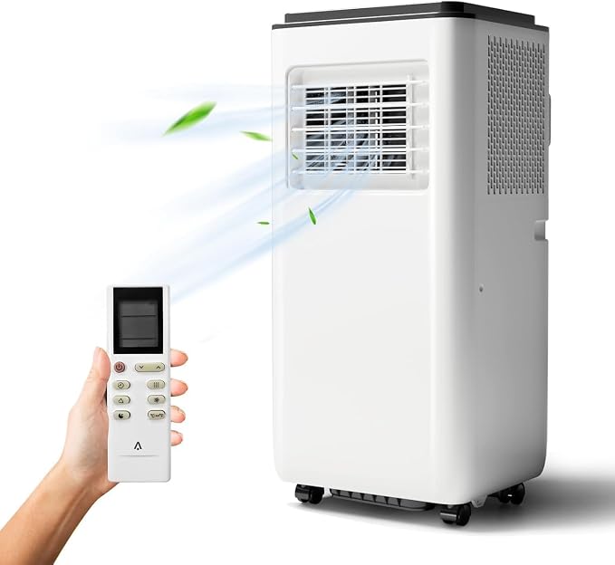 8000 BTU Portable Air Conditioners - Energy-Efficient AC Unit with Remote, 24H Timer, Quiet Operation for Bedrooms, Offices & Dorms up to 350 Sq.Ft, Black Top