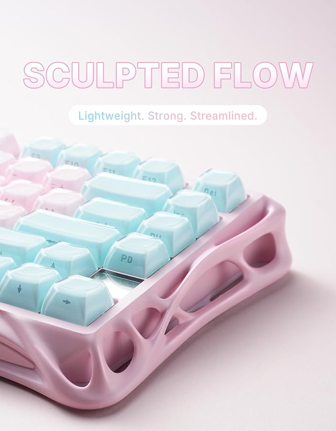 GravaStar Mercury K1 Lite 75% Gaming Keyboard, 2.4GHz/BT/Wired Tri-Mode Wireless Keyboard, Gasket Hot Swappable Mechanical Keyboard, Pre-lubed Linear Switches, Jelly Keycaps, RGB Backlit【Lumen Rose】