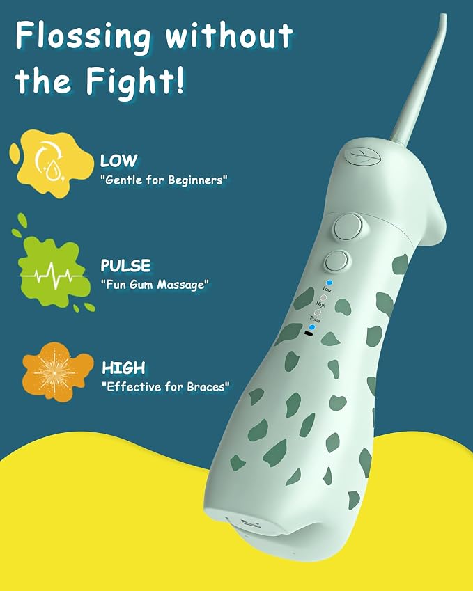 Kids Water Flosser & Electric Toothbrush Combo for Ages 6-12,Children Oral Irrigator with 3 Gentle Modes & 2 Sonic Modes,Braces-Friendly Dental Kit for Boys & Girls (Giraffe & Monkey Design)
