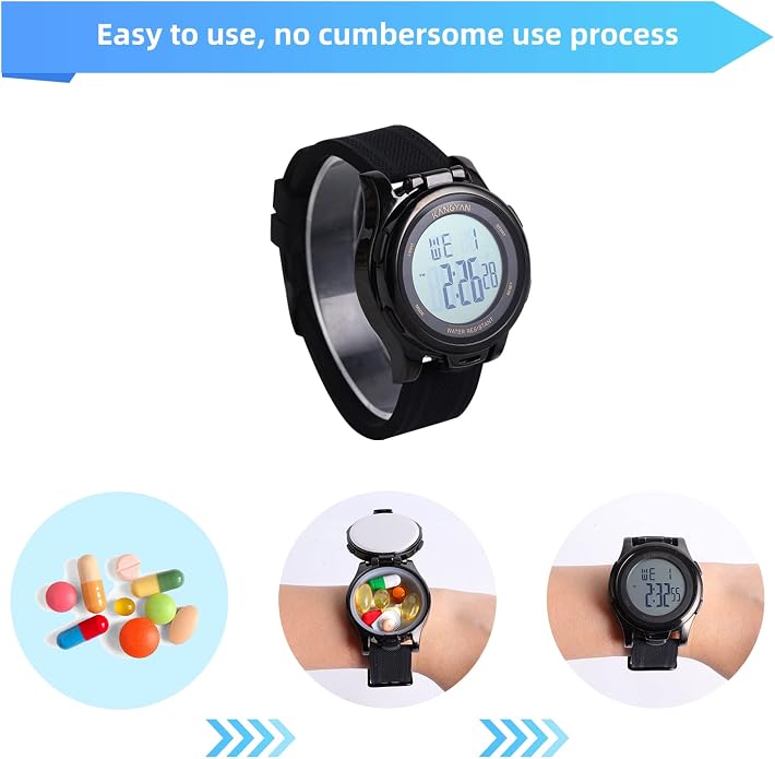 Watch with Pill Box, Fashion Business Digital Watches for Men, Water Resistant Pill Box for Emergency, EDC Box for Emergency, Small Pill Case for Vitamin, Fish Oil