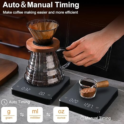 OBEST Mini Coffee Scale with Timer, Portable Kitchen Food Scale with Invisible Screen Rechargeable Digital Coffee Scale Espresso Scale with Timer 3kg/0.1g Precision Scale Classic Black