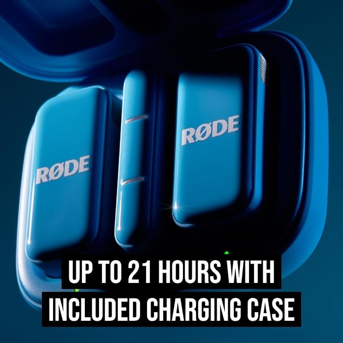 RØDE Wireless Micro - Compact Wireless Microphone, Two Mics with Charge Case for Smartphone Content Creation - USB-C, Blue