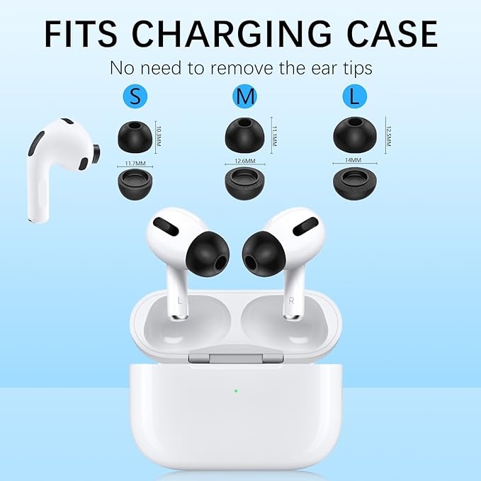 【2025 Release】 KASOTT Memory Foam Replacement Ear Tips for AirPods Pro 3- Enhanced Bass,Superior Noise Isolation,Soft&Comfortable,Stable,Anti-Slip,Fits in Charging Case,3 Pairs (Black, Small)