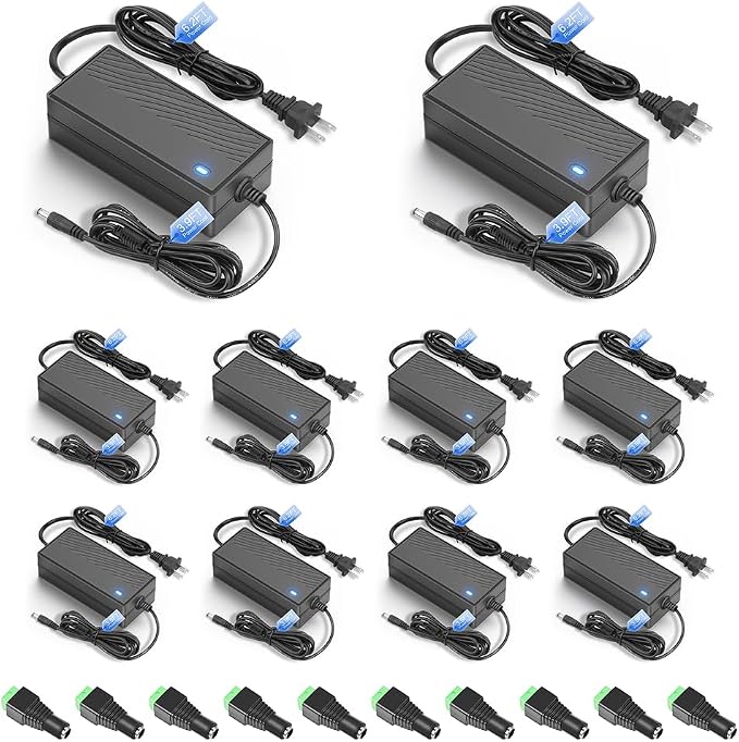 ALITOVE Upgrade 12 Volt Power Supply 5A 60W AC/DC Adapter 100~240V 50-60hz to 12V Power Adapter 5Amp 4A 3A 5.5x2.1mm Plug with Wire Terminal for LED Light CCTV Security Camera PC Monitor (10 Pack)