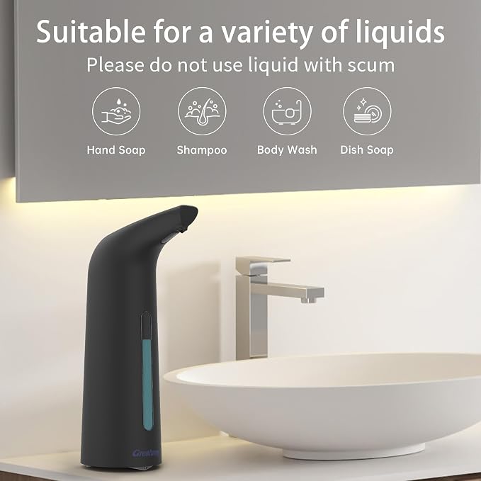 Convenient Automatic Soap Dispenser,4 Adjustable Levels Touchless Hand Sanitizer Pump with Infrared Sensor, 400 ml Countertop Electric Soap Dispenser for Bathroom,Kitchen (BlackBlack)