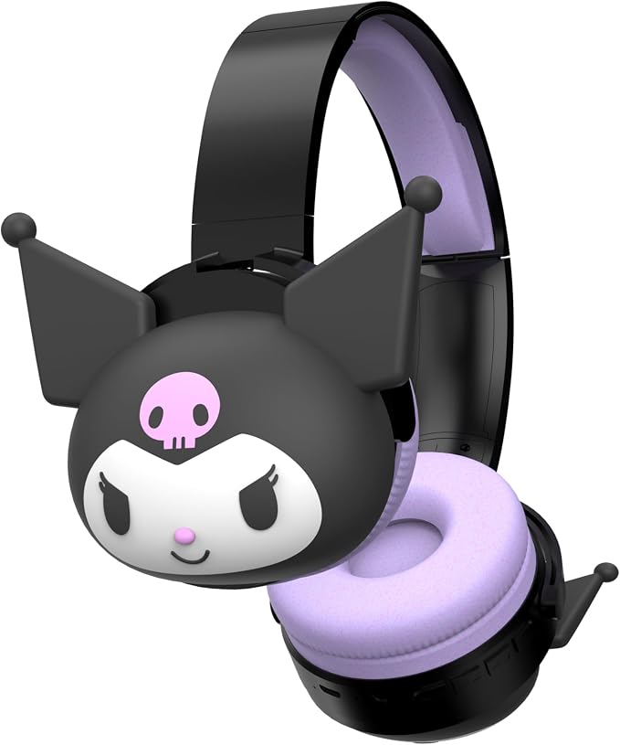 Hello Kitty 2-in-1 Wireless Bluetooth Headphones with Wired Earbuds – Foldable Over-Ear Headset with Built-in Mic, AUX Cable, Adjustable Headband, and Onboard Controls – Kuromi