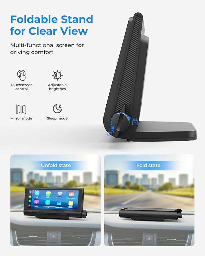 Babyvue BV7 7.2" Baby Car Camera with Carplay Split Screen and Recording, 1080P IR Night Vision Car Baby Monitor, Foldable Stand, Sleep Mode, Easy Install & Quick Pairing for Safer Driving