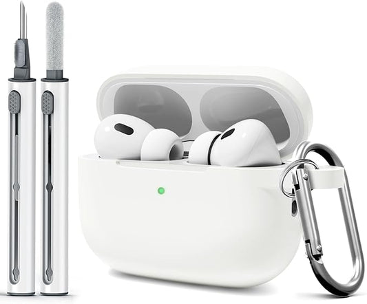 for AirPods Pro 2 Case with Cleaner Kit, Compatible with Airpods Pro 2nd/1st Generation Case (USB-C Cable) with Keychain for Women and Men,White