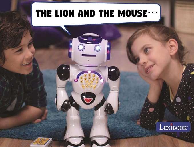 LEXiBOOK Powerman - Remote Control Walking Talking Toy Robot, Dances, Sings, Reads Stories, Math Quiz, Shooting Discs, and Voice Mimicking, for Kids 4+ - ROB50US