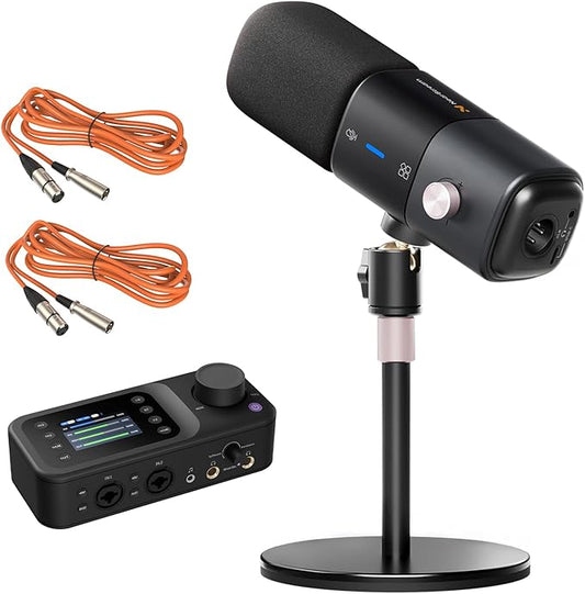 NearStream Podcast Equipment Bundle,XLR/USB Condenser Microphone, Audio Interface & 2-Pack Orange XLR Cable