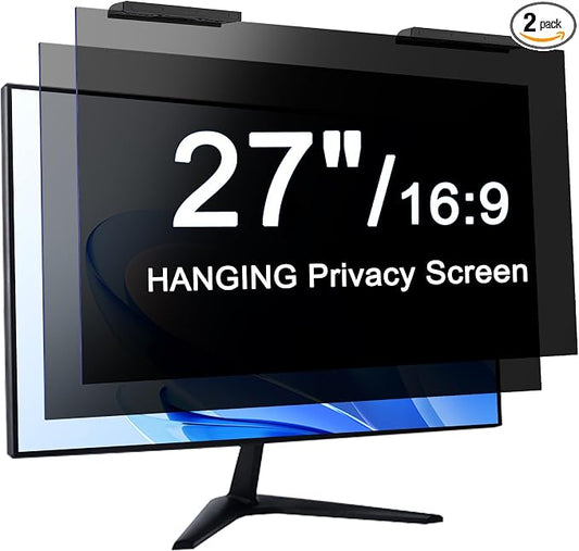 [2-Pack] Hanging 27 Inch Privacy Screen for Computer Monitor Privacy Filter for 16:9 Aspect Ratio, Anti Spy Anti Glare Blue Light, No Adhesive Easy Install Hanging Privacy Screen 27 inch