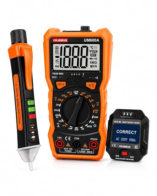 ETK3 3-in-1 Electrical Test Kit with Digital Multimeter, Non-Contact Voltage Tester & Outlet Tester, True RMS Multimeter with Silicone Test Leads for Electricians HVAC Home DIY