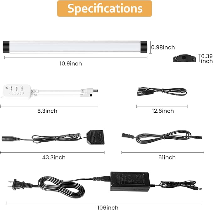 Under Cabinet Lights Kit, LED Smart Dimmable Strip Lighting Fixtures, 24V Plug in Linkable Bar LED Counter Lights for Pantry, Kitchen, Shelf, Bookcases, Showcase (10 PCS, Cold White)