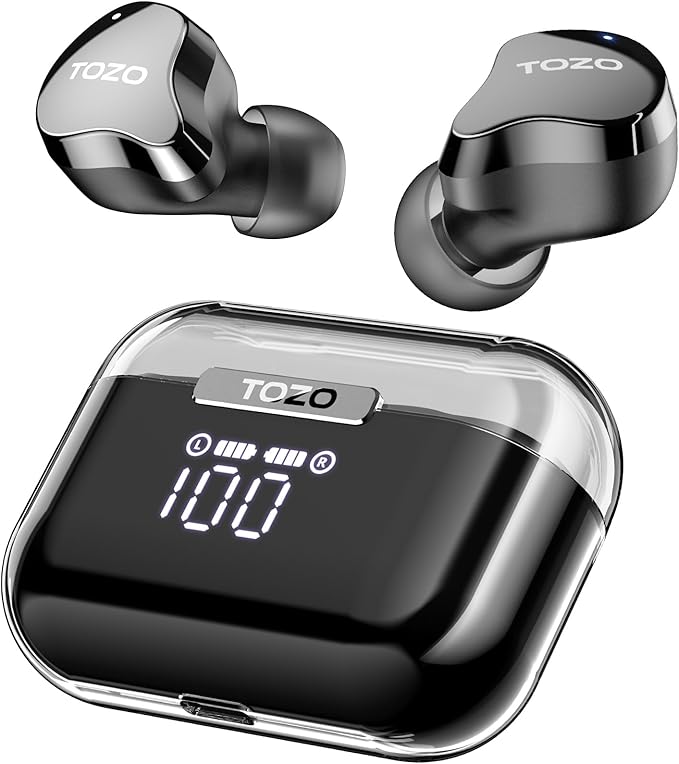 TOZO T18 AI Translation Wireless Earbuds Real-Time, IPX8 Waterproof Bluetooth Headphones, 4 Mic Clear Calls, 80H Playtime, Wireless Charging Case, Stereo Bass, 32 Customized EQ via App