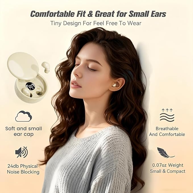 Mini Invisible Headphones Bluetooth 5.4 True Wireless Hidden in-Ear Earphones Sport Audio Earbud,Comfortable Mini Earbuds for Sleep Friendly Side Sleeping Earphones, for Work (Khaki)